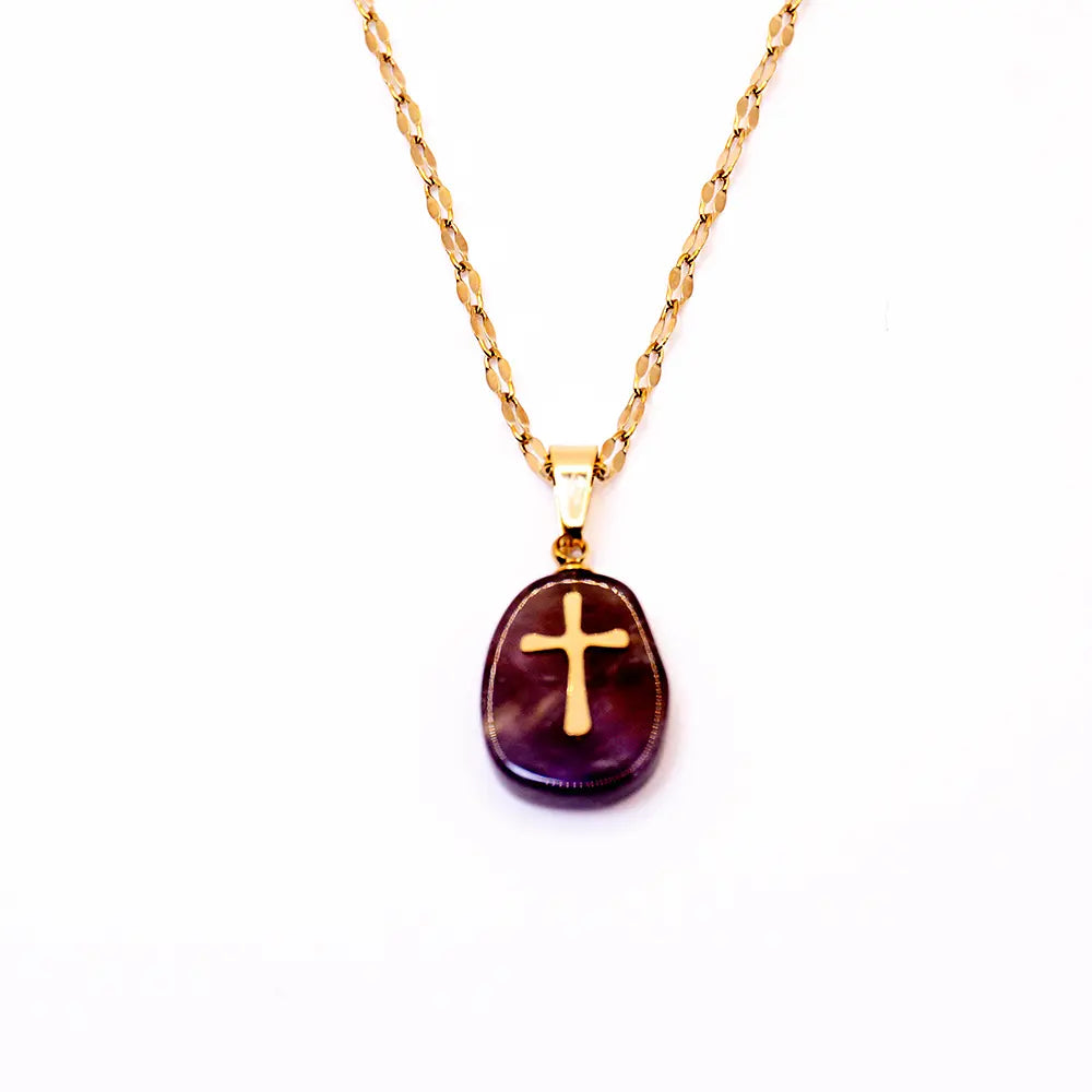 Joya colgante cruz amatista, ansiedad, estrés, espiritualidad