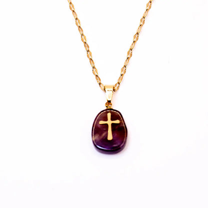 Joya colgante cruz amatista, ansiedad, estrés, espiritualidad
